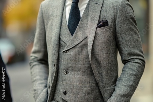 Wallpaper Mural A close-up shot of a man wearing a gray plaid suit with generative ai Torontodigital.ca