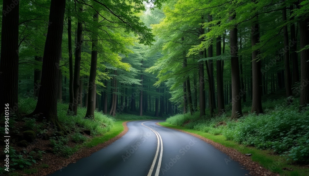 Fototapeta premium A serene forest road inviting the journey ahead