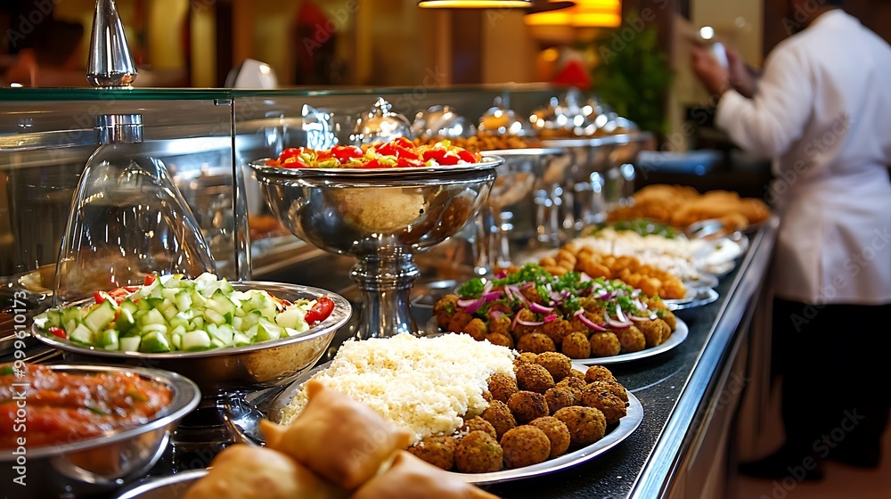 Delicious Food Buffet with Falafel Rice Salad and Appetizers Delicious Food Buffet with Falafel Rice Salad and Appetizers