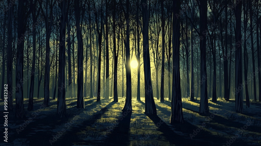 Fototapeta premium Silhouettes of Tall Trees with Long Shadows