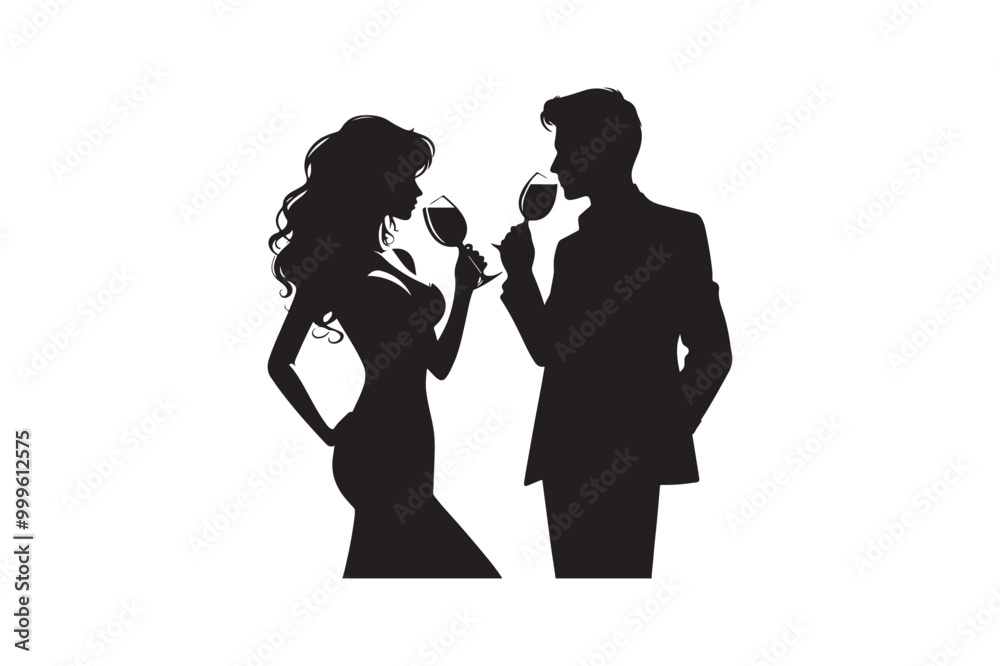 Young male and female drinking wine silhouette vector illustration Young male and female drinking wine silhouette vector illustration