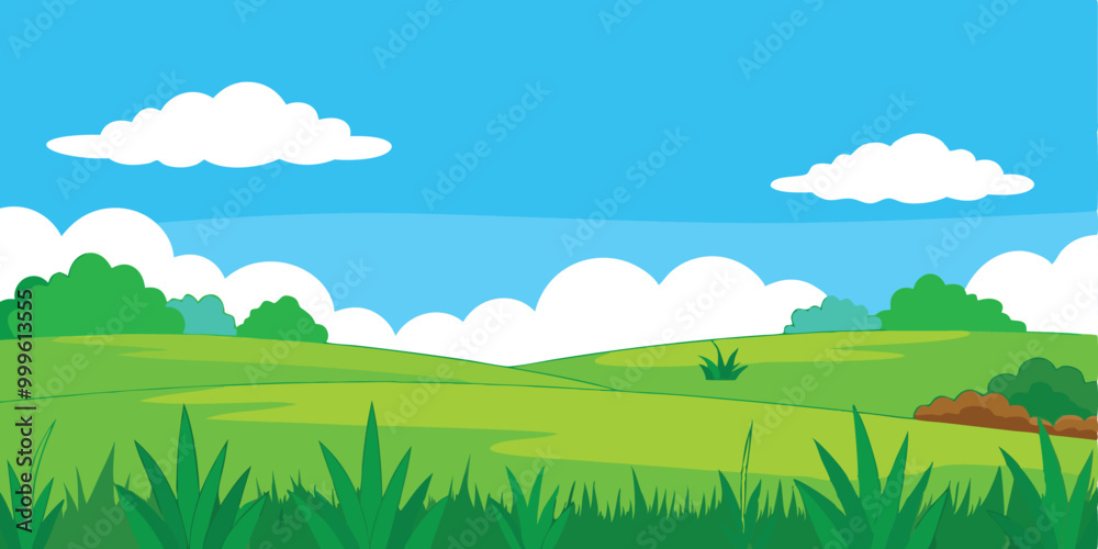 Meadow landscape with grass foreground illustration Meadow landscape with grass foreground illustration