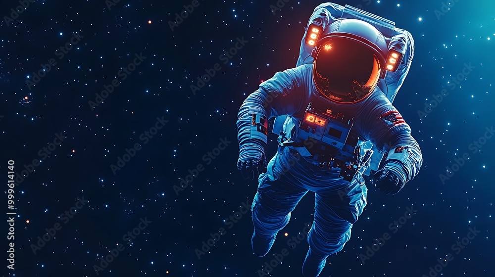 An astronaut floats in space against a starry background. An astronaut floats in space against a starry background.