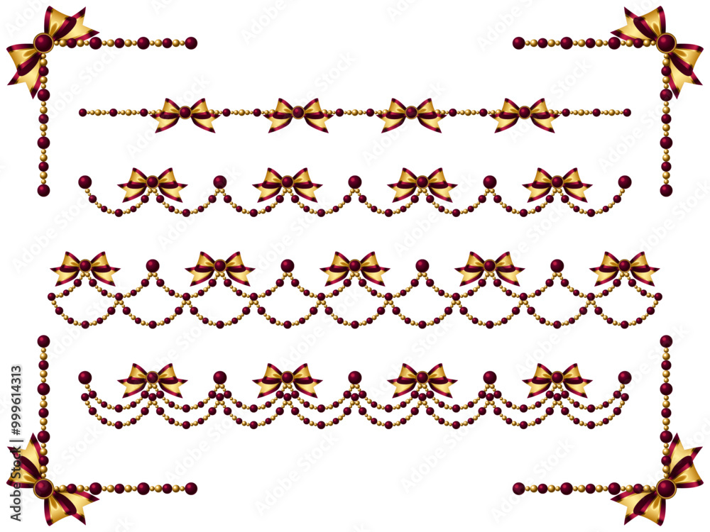 Obraz premium パール、石、リボンFセット、三色8ワイン