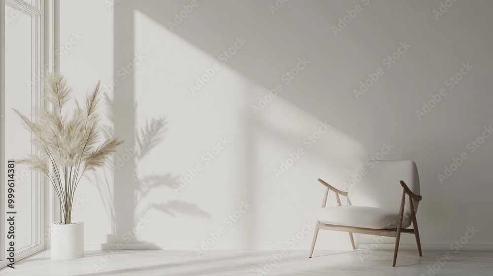 Fototapeta premium Minimalist Living Room with White Walls, Modern Furniture and Blue Accents