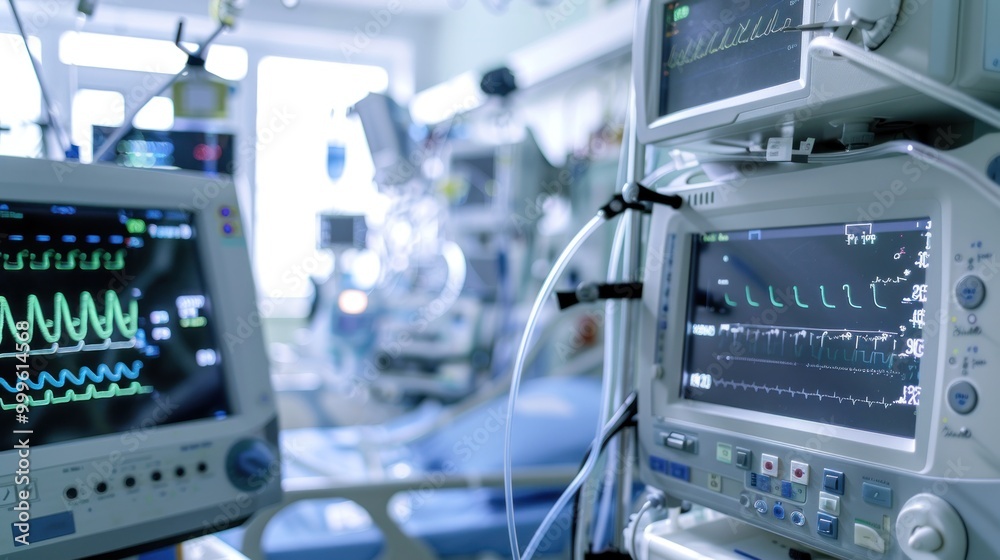 Life-saving equipment and medical equipment in modern hospital rooms, sterile rooms Life-saving equipment and medical equipment in modern hospital rooms, sterile rooms