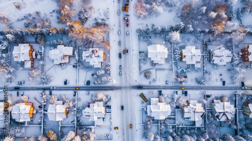 Snowy Neighborhood Aerial View