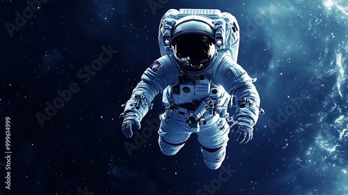 An astronaut floats in space, surrounded by a vast and starry expanse.