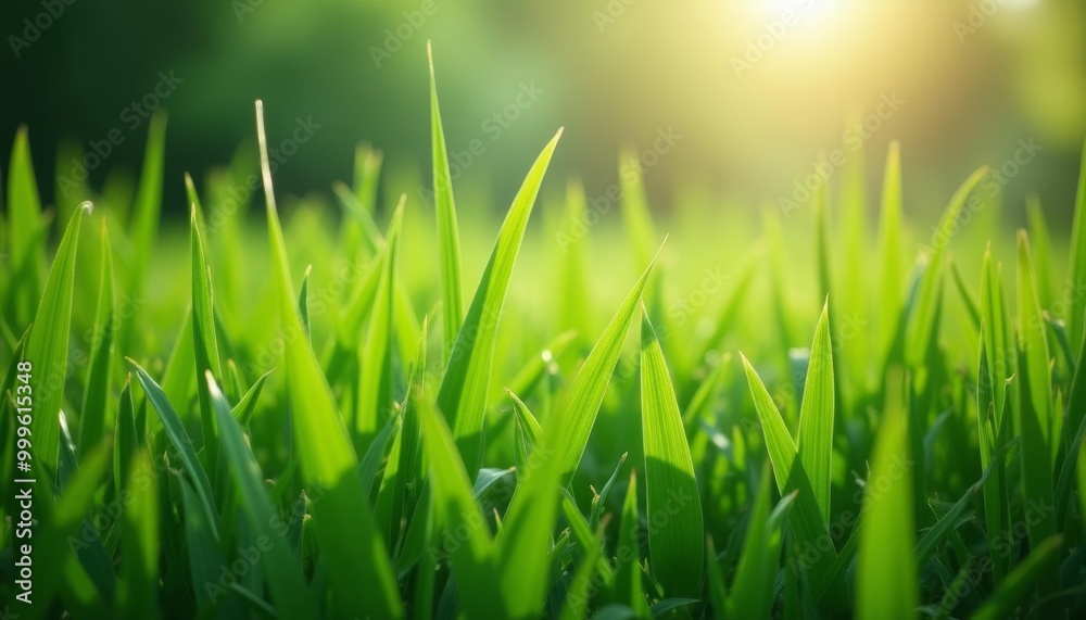 Fototapeta premium Vibrant green grass in a field bathed in sunlight