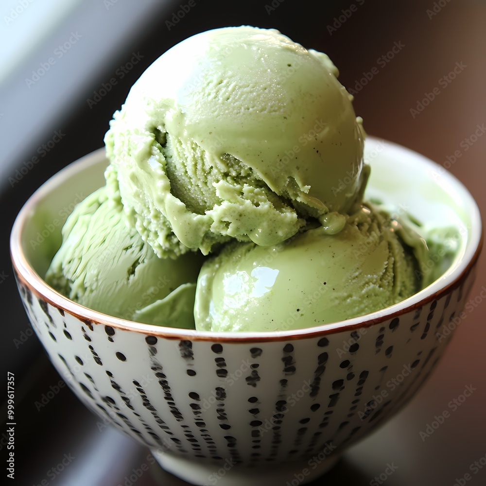 A serving of matcha green tea ice cream A serving of matcha green tea ice cream