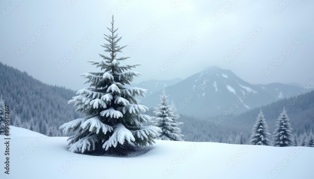 Fototapeta premium Snowy Christmas tree in a winter wonderland