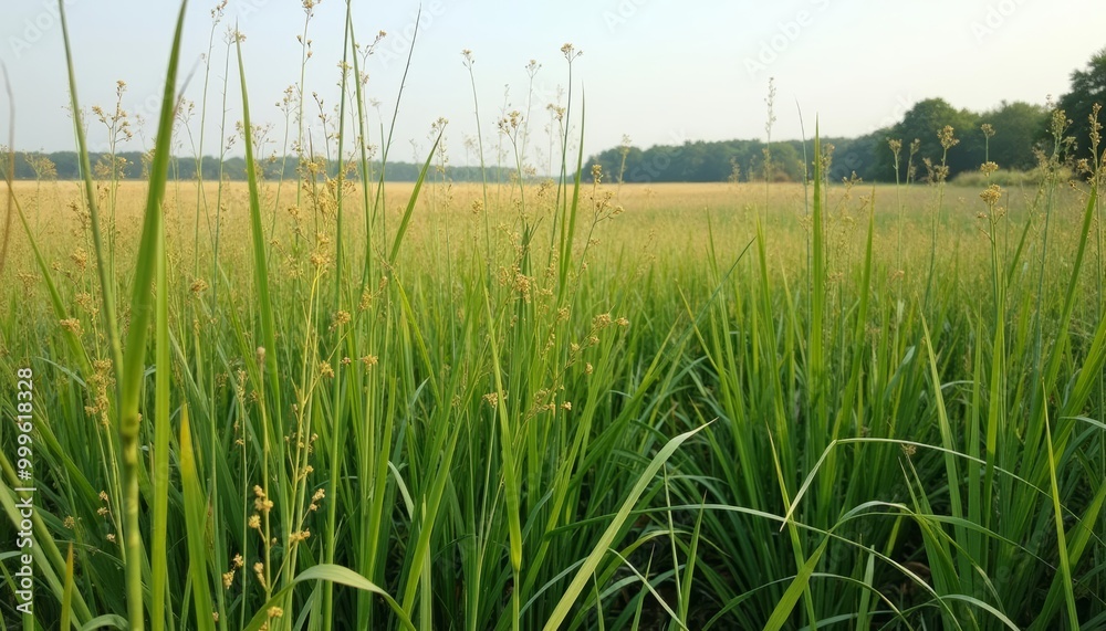 Fototapeta premium Vibrant field of tall grass and wildflowers