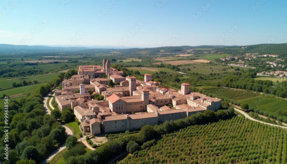 Elegant European castle nestled amidst lush vineyards Elegant European castle nestled amidst lush vineyards