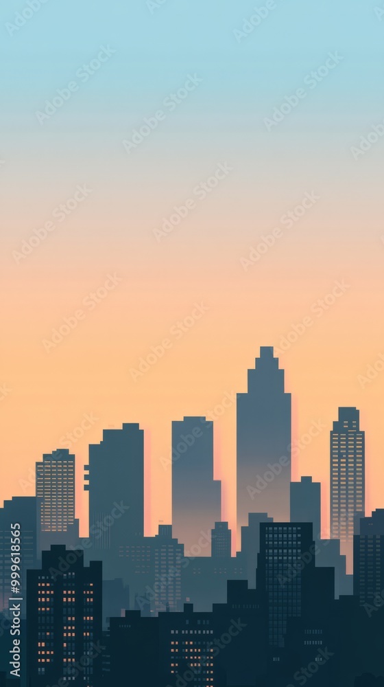 Evening Cityscape with Silhouettes and Soft Gradient Sky Evening Cityscape with Silhouettes and Soft Gradient Sky