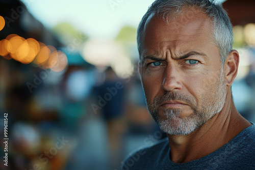 Serious Man at Market in Morning Light 