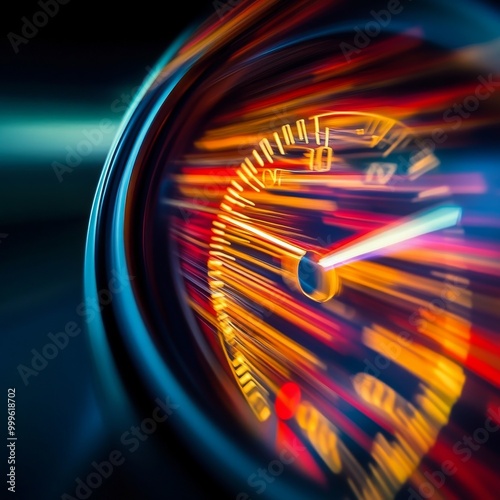 Close-up of a Car's Speedometer at High Speed photo