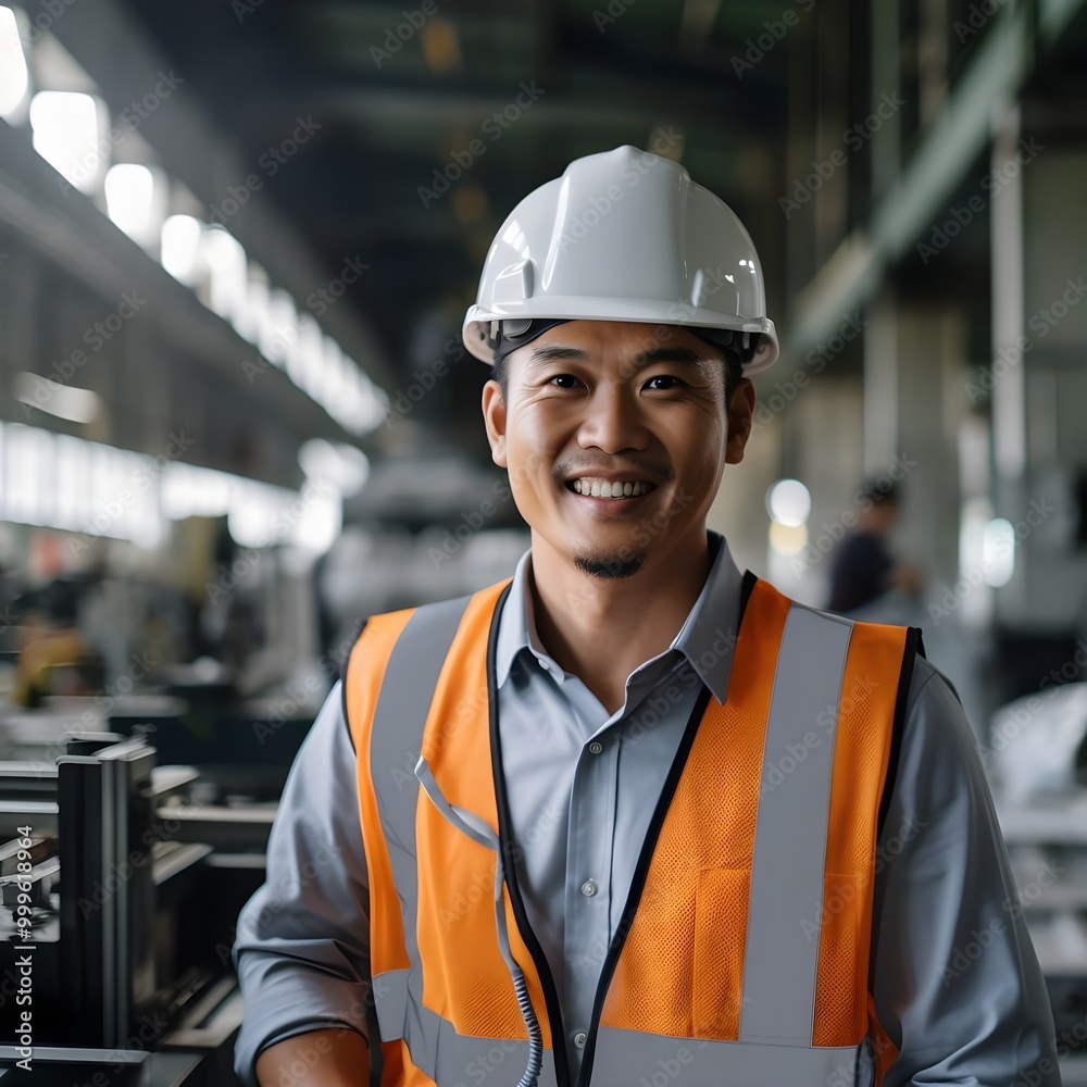 Smiling Engineer in Safety Gear at Construction Site. Smiling Engineer in Safety Gear at Construction Site.