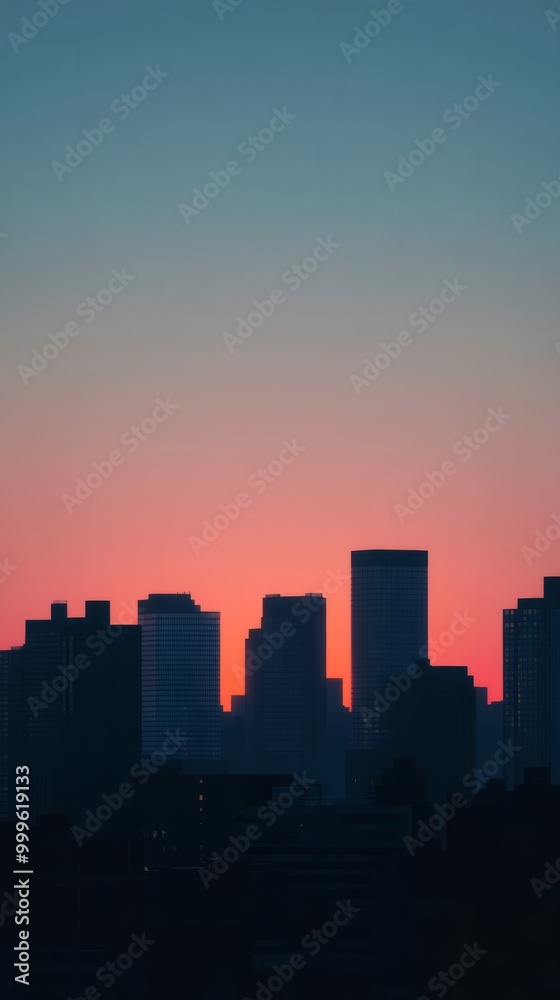 Serene Minimalist Cityscape at Sunset with Silhouettes Serene Minimalist Cityscape at Sunset with Silhouettes