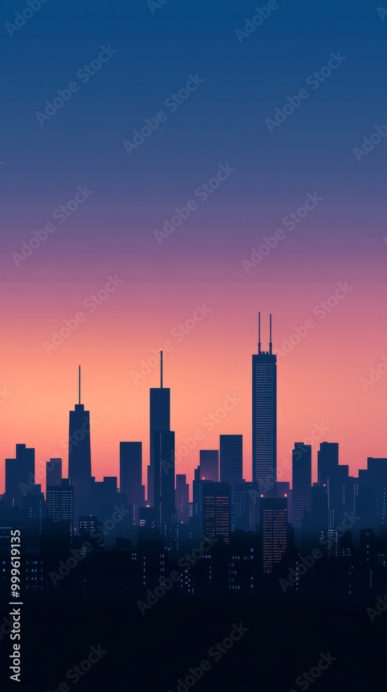 Modern City Silhouettes Against a Gradient Sky at Dusk Modern City Silhouettes Against a Gradient Sky at Dusk