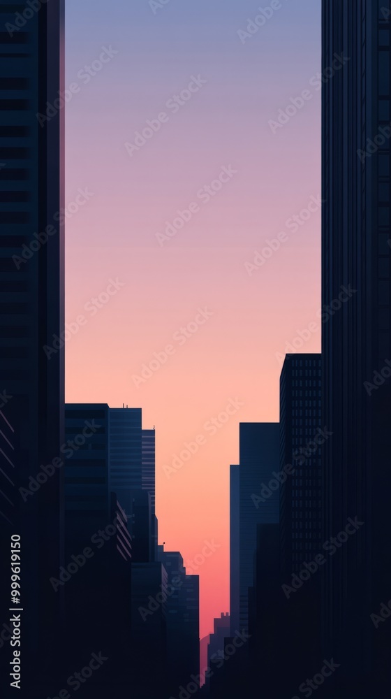 Modern City Silhouettes Against a Gradient Sky at Dusk Modern City Silhouettes Against a Gradient Sky at Dusk