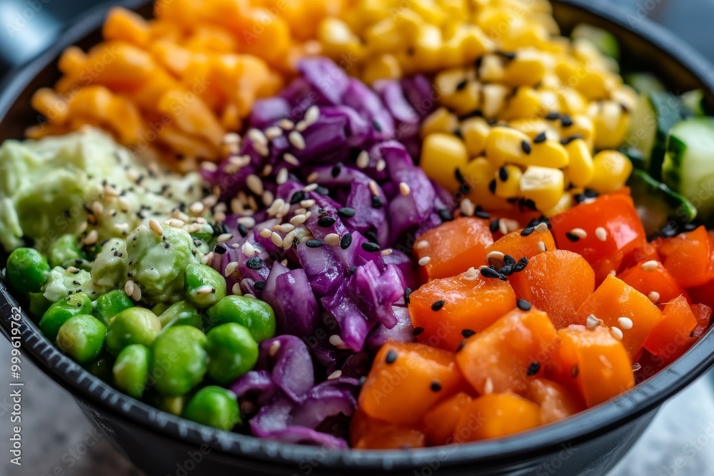 Colorful Vegan Poke Bowl with Sesame Seeds Colorful Vegan Poke Bowl with Sesame Seeds