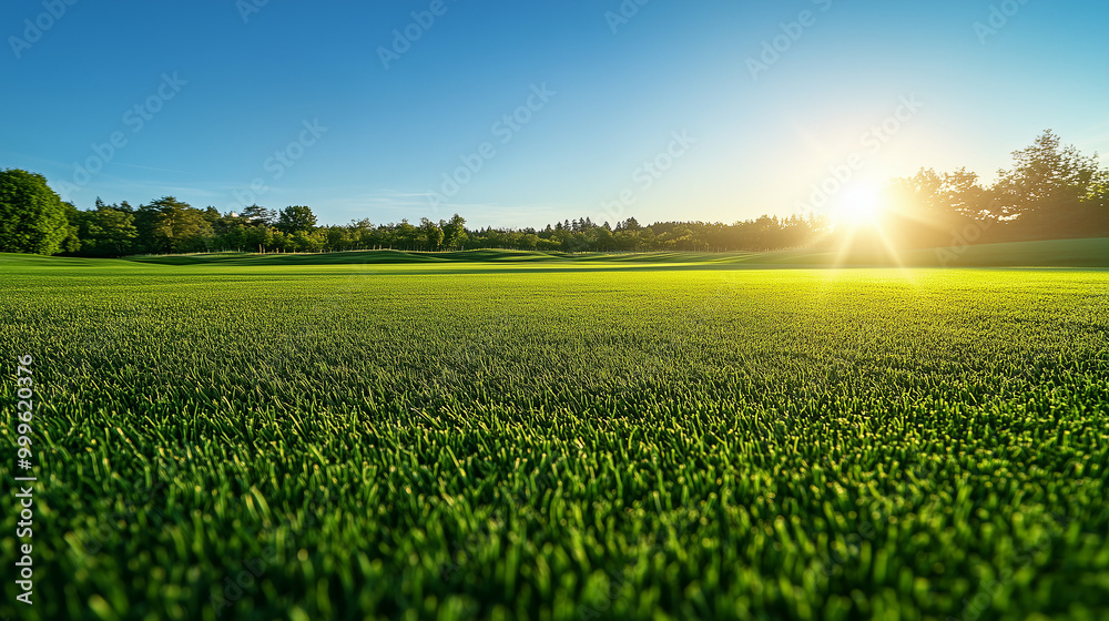 Sunset Over Green Lawn and Trees Sunset Over Green Lawn and Trees