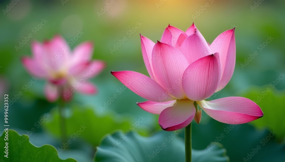 Elegance in bloom A single pink lotus flower in a field of green