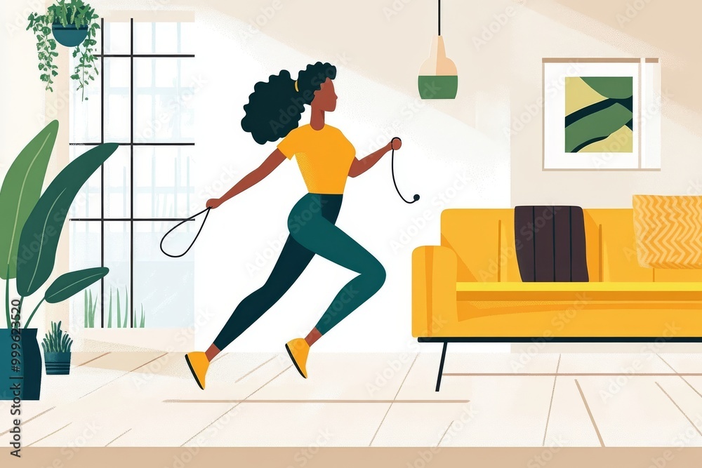 Woman Exercising at Home with Resistance Band Woman Exercising at Home with Resistance Band