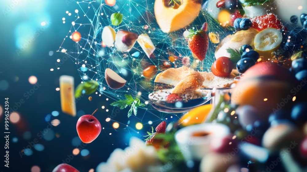 A colorful digital representation of food ingredients being generated by AI, with visual data points and code overlay, showing how artificial intelligence is reshaping food creativity. A colorful digital representation of food ingredients being generated by AI, with visual data points and code overlay, showing how artificial intelligence is reshaping food creativity.