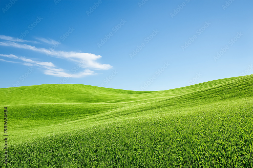 Beautiful green grass hill and blue sky on sunny day. Nature, wallpaper and background. Copy space Beautiful green grass hill and blue sky on sunny day. Nature, wallpaper and background. Copy space