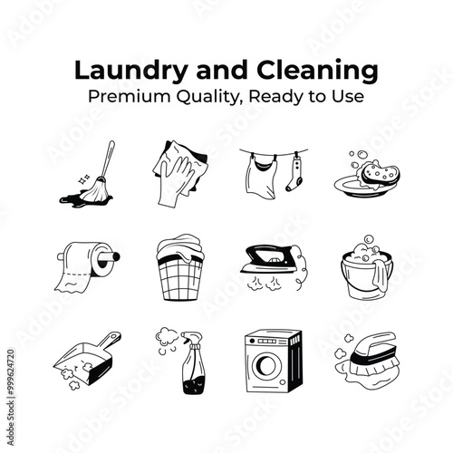 Grab this amazing icons set of laundry and cleaning in modern style