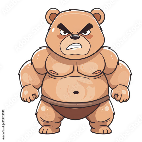 A cartoon illustration of a brown bear with a muscular physique, wearing a loincloth and looking angry.