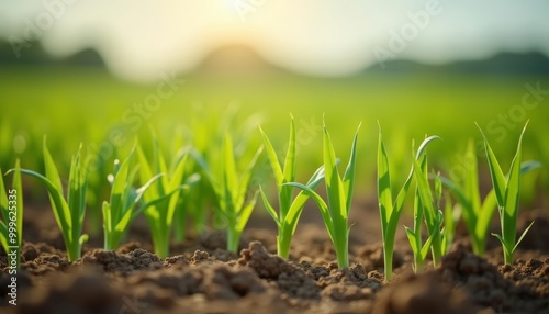  New beginnings A field of fresh sprouts under the sun