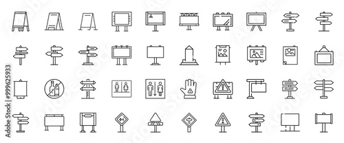 signage signs billboards informational direction themed icon collection, place space location public