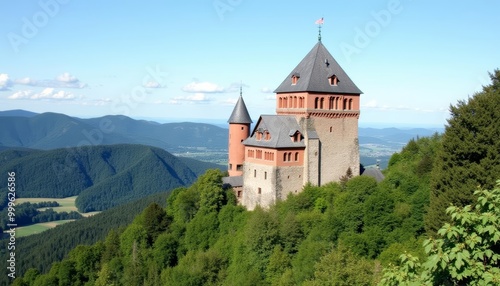  Enchanting castle perched atop a verdant mountain overlooking a serene valley