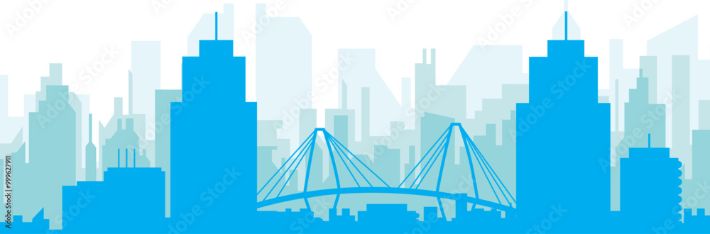 Obraz premium Blue panoramic city skyline poster with bluish misty transparent background buildings of CHARLESTON, UNITED STATES