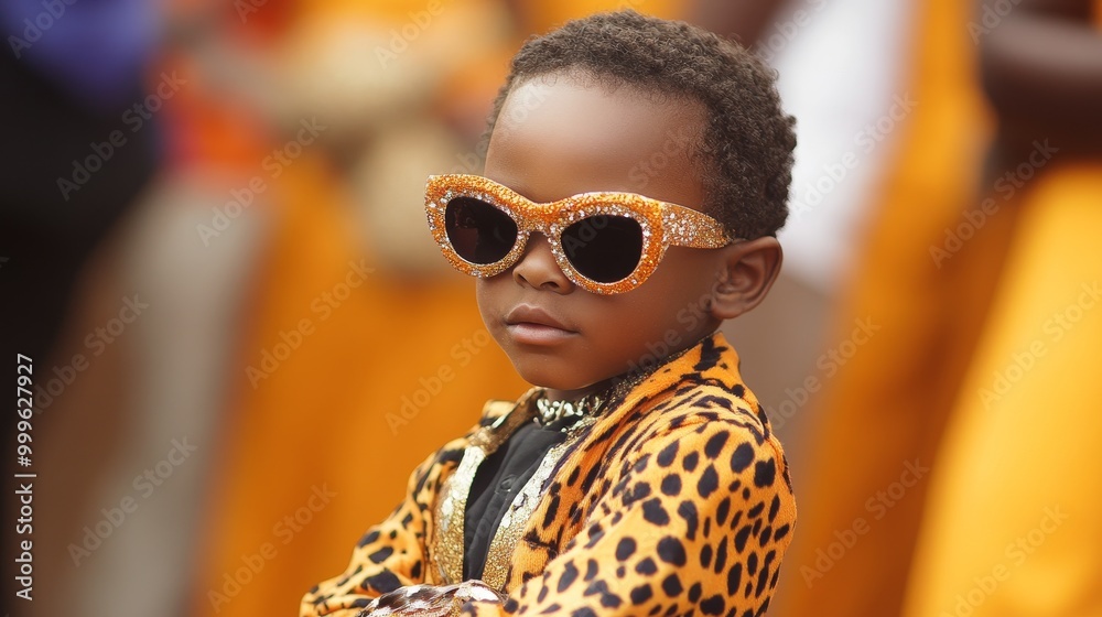 Young Nigerian Boy in Cheetah Costume at Colorful Savanna-Themed Party
