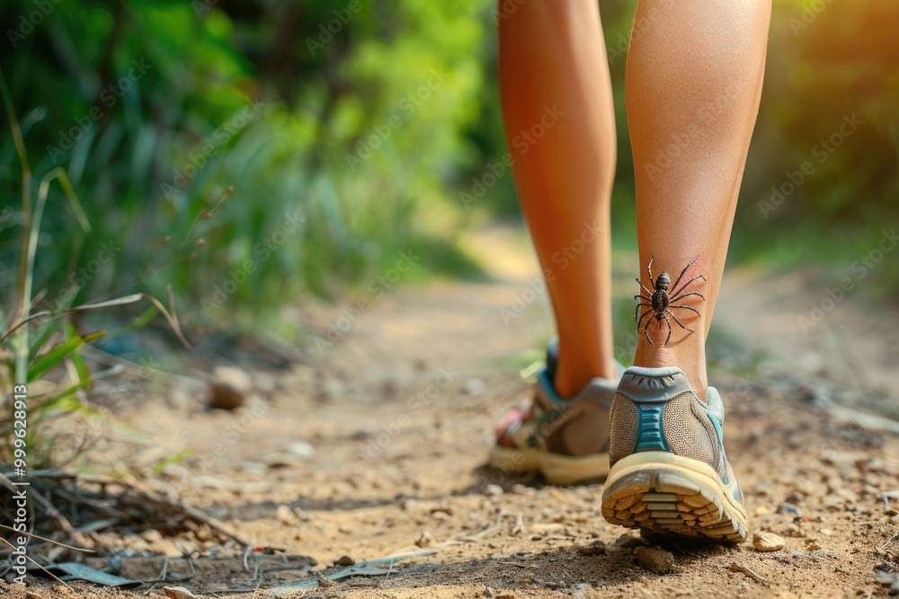 A person walking on a trail, suitable for outdoor or adventure themes A person walking on a trail, suitable for outdoor or adventure themes