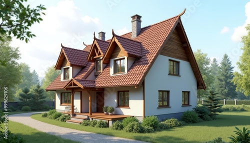 Wallpaper Mural  Elegant country house with inviting porch and lush garden Torontodigital.ca