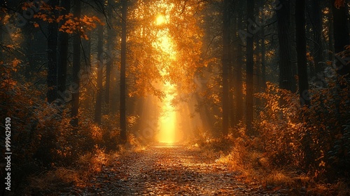 Enchanted Forest Path with Golden Light