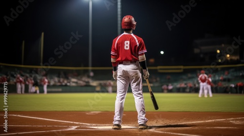 Baseball Player Standing at Bat with Bat in Hand