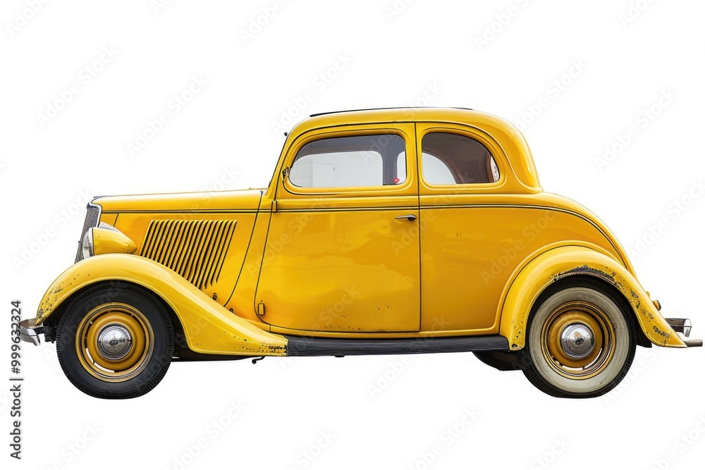 Fototapeta premium An old yellow car on a white background