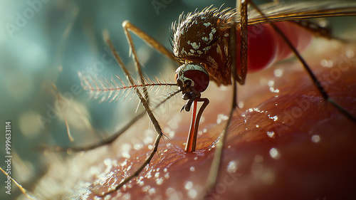 Aedes aegypti Mosquito. Close up a Mosquito sucking human blood photo