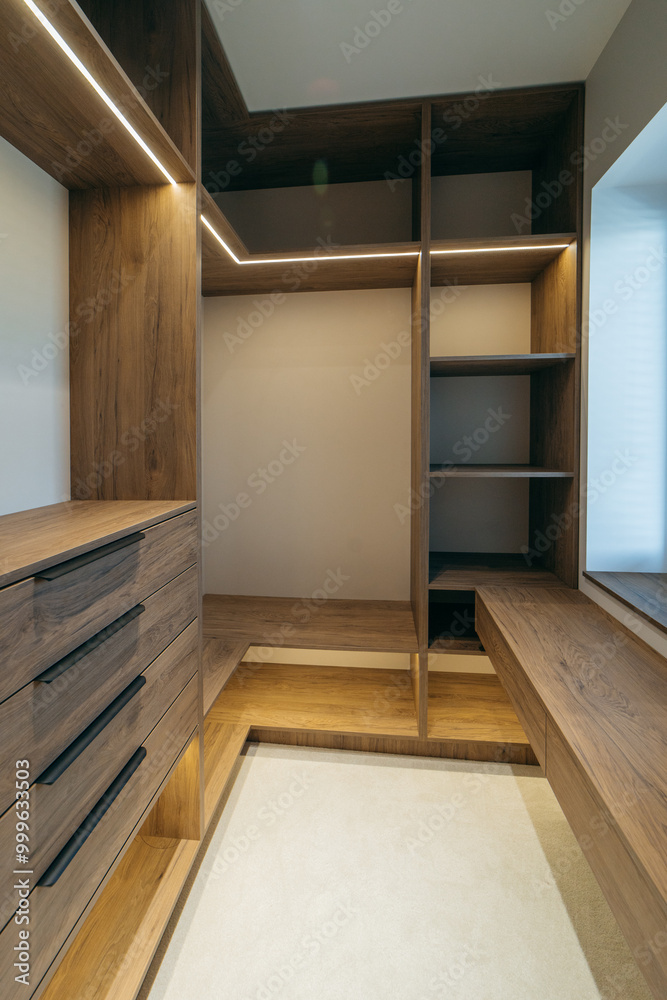 Empty wooden dressing room in house Empty wooden dressing room in house