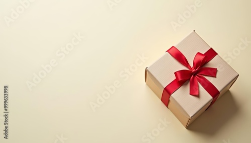  A gift box with a red ribbon ready to surprise someone