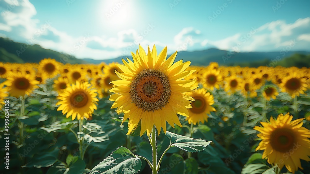 Vibrant Sunflower Field Under Clear Blue Sky
