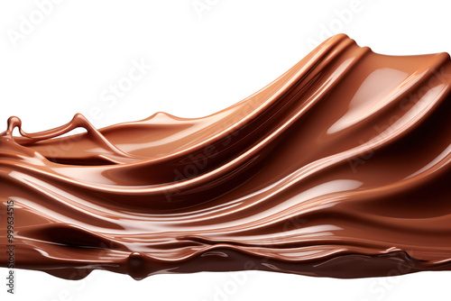 A cascading wave of milk chocolate creating a dynamic splash with smooth, glossy texture isolate on white background. photo