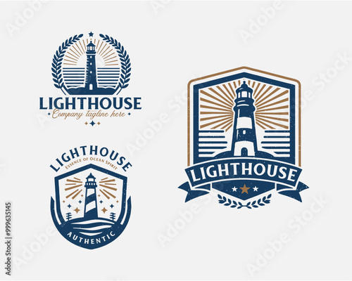 Set bundle vintage lighthouse marine logo for business company