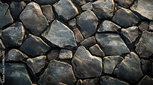 A close-up of a weathered stone wall with irregular shapes.