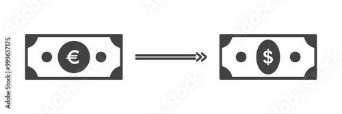 Dollar euro rate increase sign, Money payout investment icon, Dollar growth vector sign isolated.